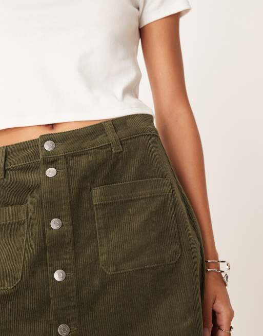 JDY cord button through mini skirt in khaki, 3 of 5