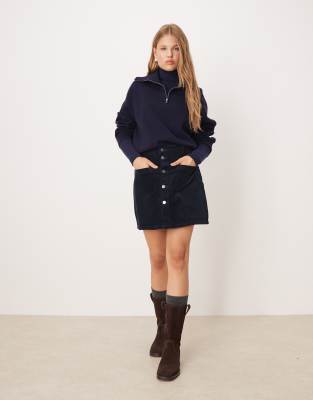 Jdy Cord Button Through Mini Skirt In Blue