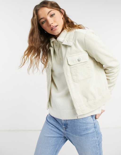 JDY cord jacket with zip front in cream | ASOS