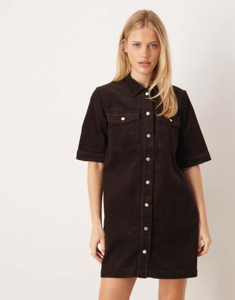 JDY cord shirt dress in brown