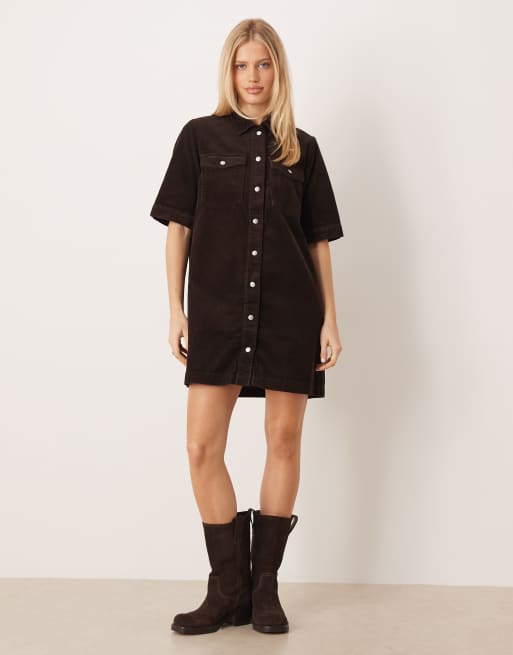JDY cord shirt dress in brown, 2 of 4