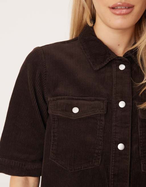 JDY cord shirt dress in brown, 3 of 4