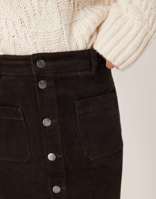 JDY corduroy button up mini skirt in chocolate brown