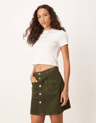 Jdy Corduroy Button Up Mini Skirt In Green