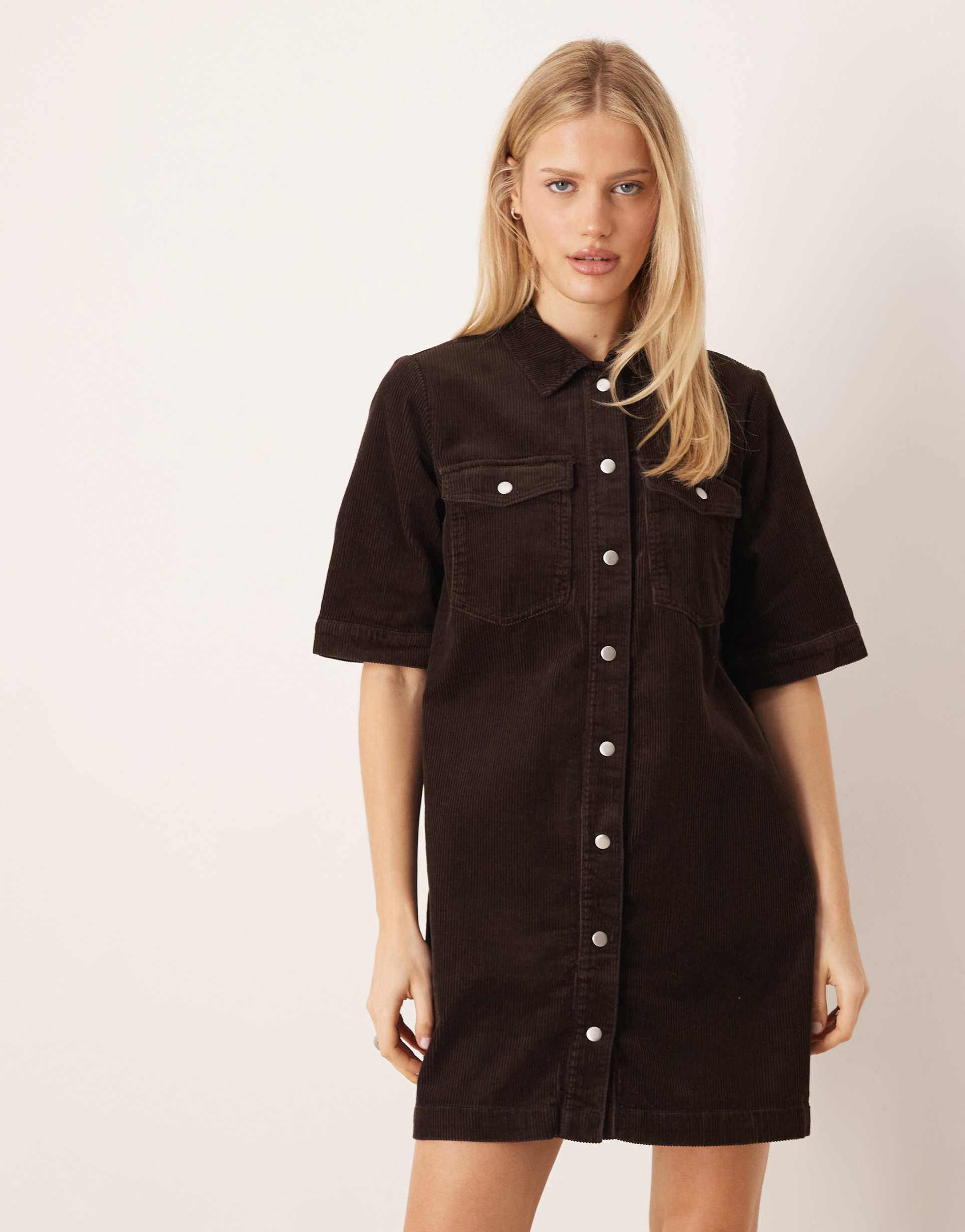 jdy corduroy shirt dress in brown