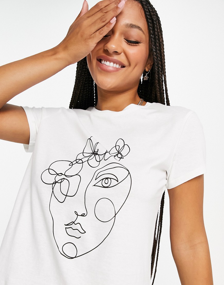 JDY cotton t-shirt with face motif in white - WHITE