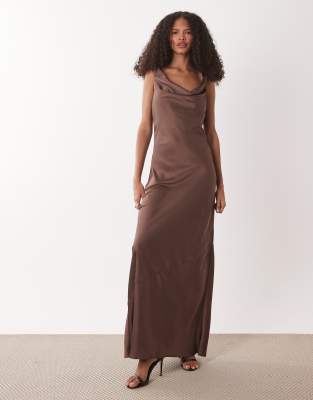 Jdy Cowl Neck Satin Maxi Dress In Brown