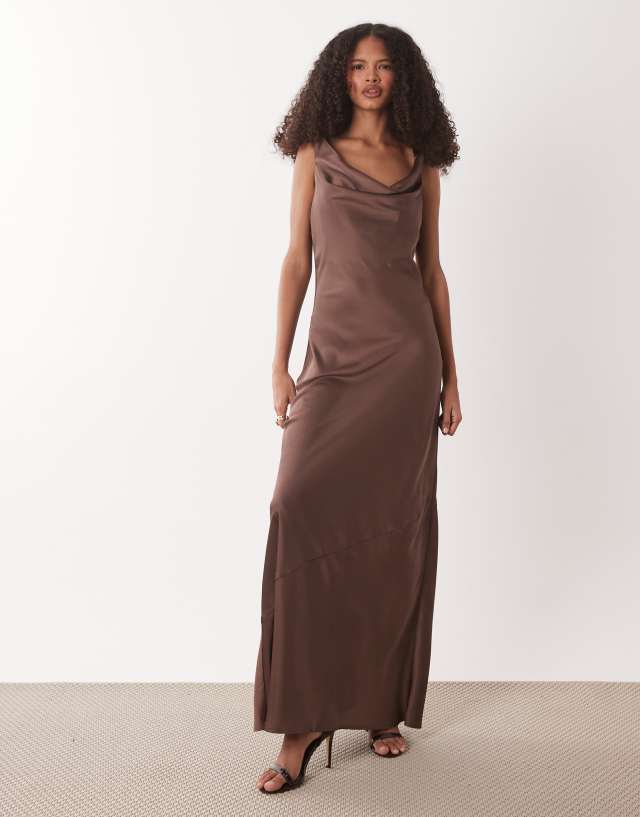 brown silk cowl neck dress JDY - Satin Maxi - Women - Polyester - M and a stylish scarf over-30 Satin Wedding Dress - Size:US 8P