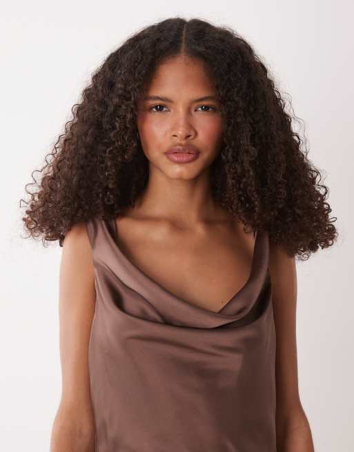 JDY cowl neck satin maxi dress in brown, 2 of 4