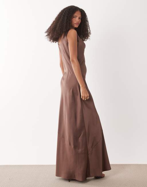 JDY cowl neck satin maxi dress in brown, 3 of 4