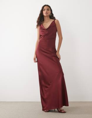 Jdy Cowl Neck Satin Maxi Dress In Brown