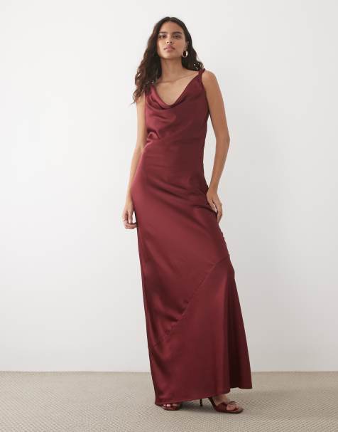 JDY cowl neck satin maxi dress in burugndy - view 1