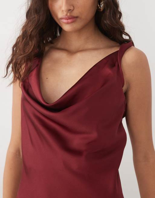 JDY cowl neck satin maxi dress in burugndy, 3 of 4