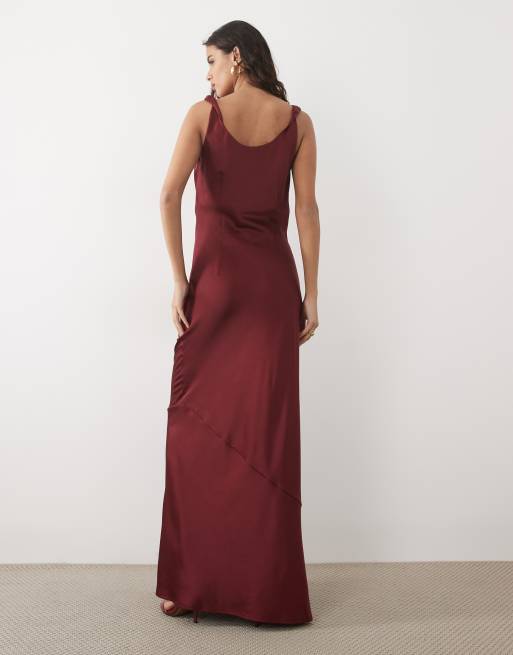 JDY cowl neck satin maxi dress in burugndy, 4 of 4