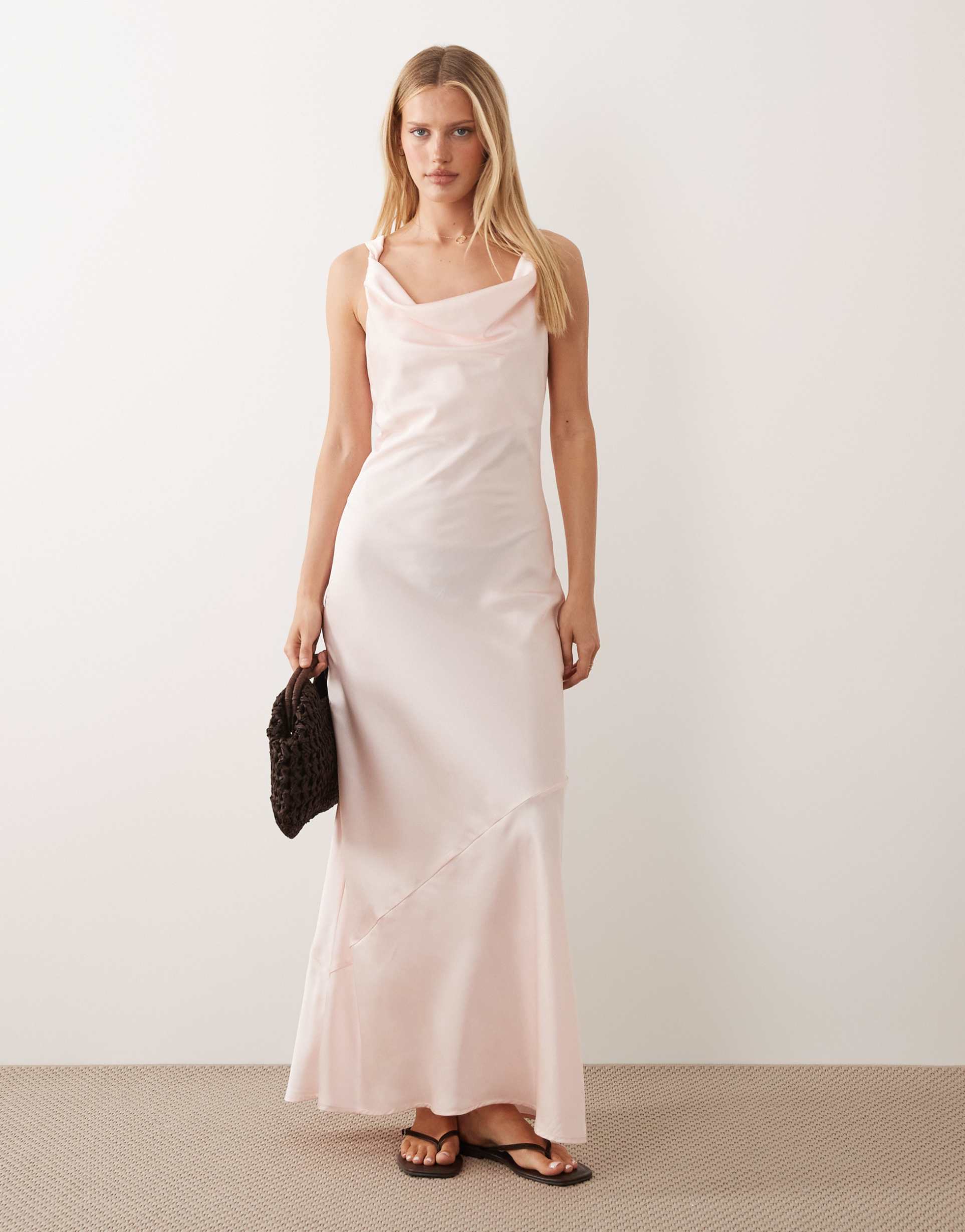 jdy cowl neck satin maxi dress in light pink