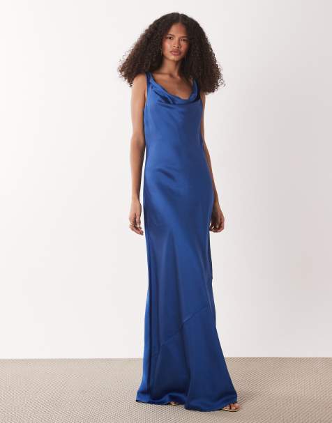 JDY cowl neck satin maxi dress in navy