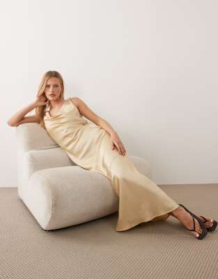Jdy Cowl Neck Satin Maxi Dress In Gold