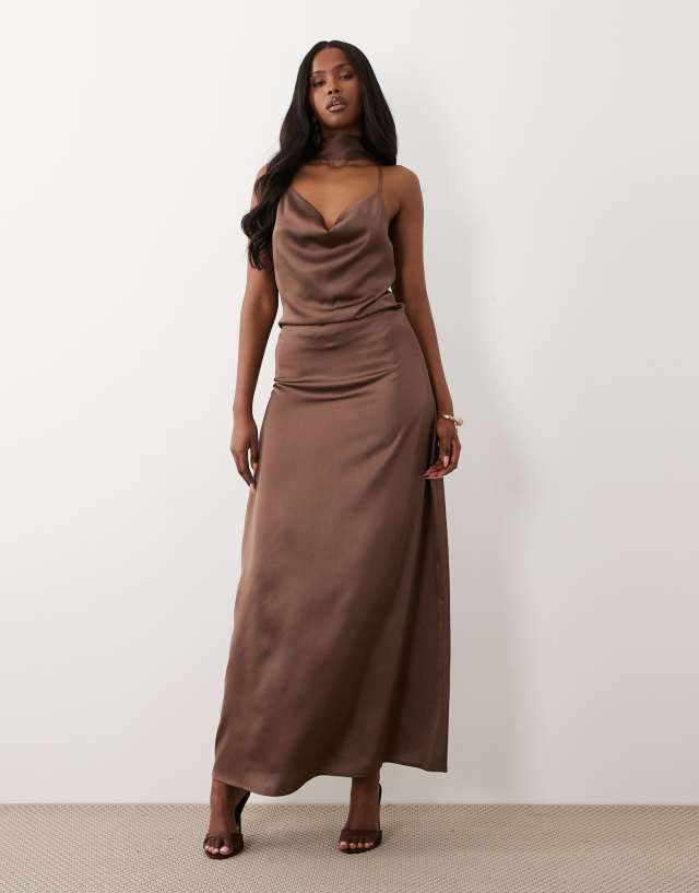 premium jersey cowl neck backless maxi dress in espresso JDY - Satin - Women - Polyester - XS Color:Apricot