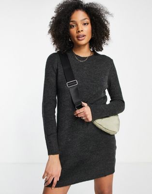 JDY Crea knitted mini dress in charcoal grey - ASOS Price Checker