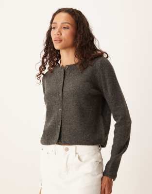 Jdy Crew Neck Cardigan In Gray