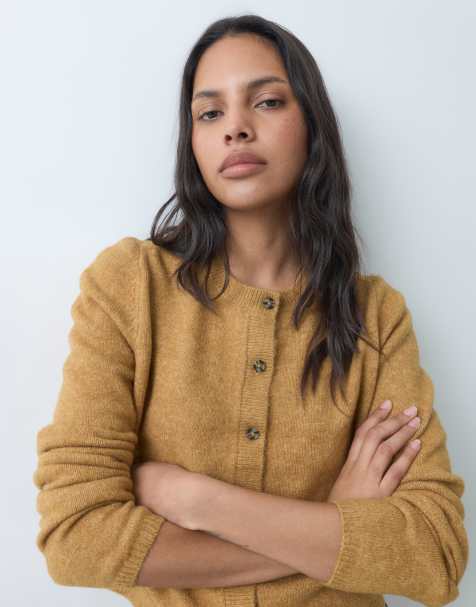 JDY crew neck cardigan in mid brown - view 1