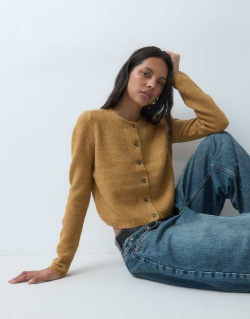 JDY crew neck cardigan in mid brown, 4 of 5