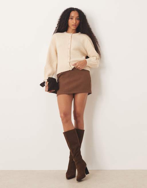 JDY crew neck cardigan with sleeve detail in cream, 2 of 4
