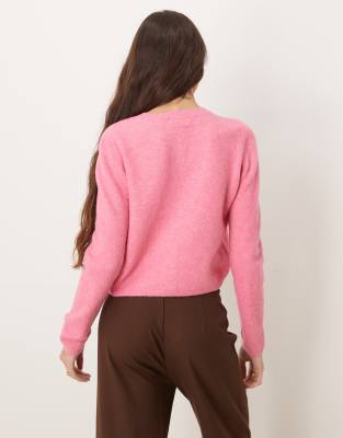 Jdy Crew Neck Cardigan With Wool In Pink