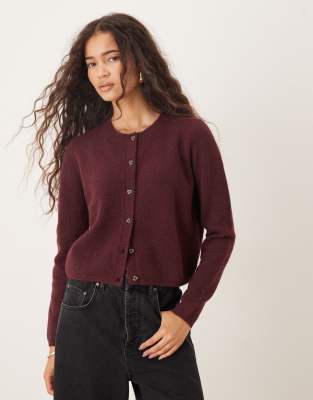 JDY crew neck cardigan with wool in burgundy-Red
