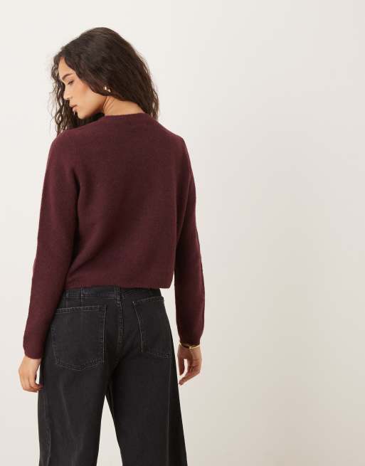 JDY crew neck cardigan with wool in burgundy, 3 of 4