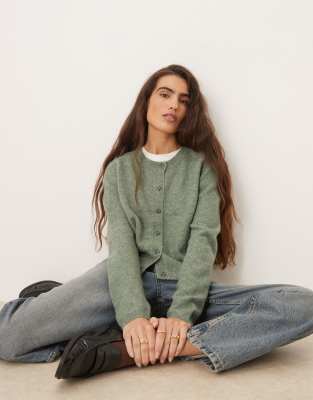 Jdy Crew Neck Cardigan With Wool In Green