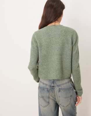 Jdy Crew Neck Cardigan With Wool In Green