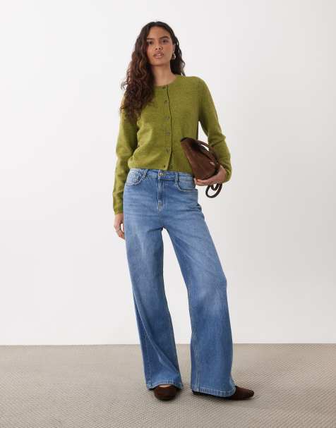 JDY crew neck cardigan with wool in green - view 1