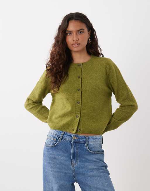 JDY crew neck cardigan with wool in green, 2 of 4