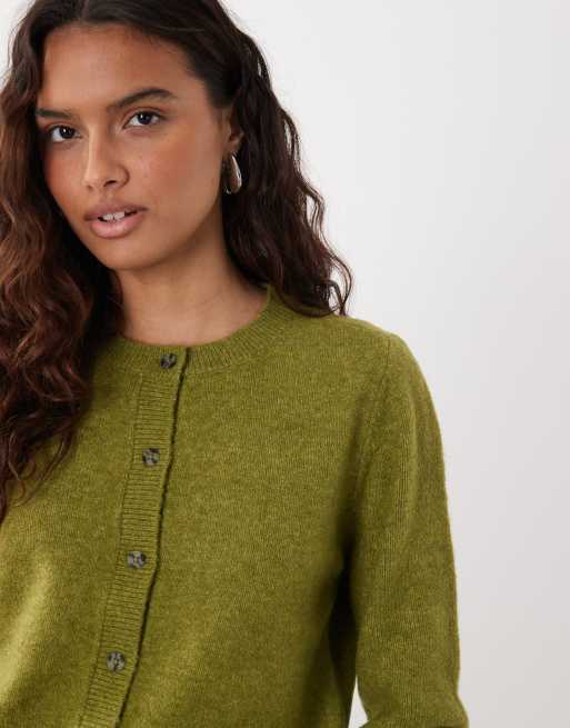 JDY crew neck cardigan with wool in green, 3 of 4