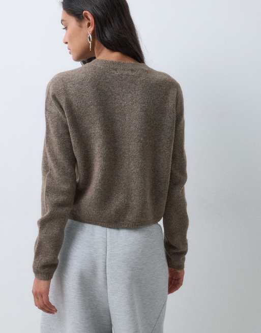 JDY crew neck cardigan with wool in light brown, 5 of 5