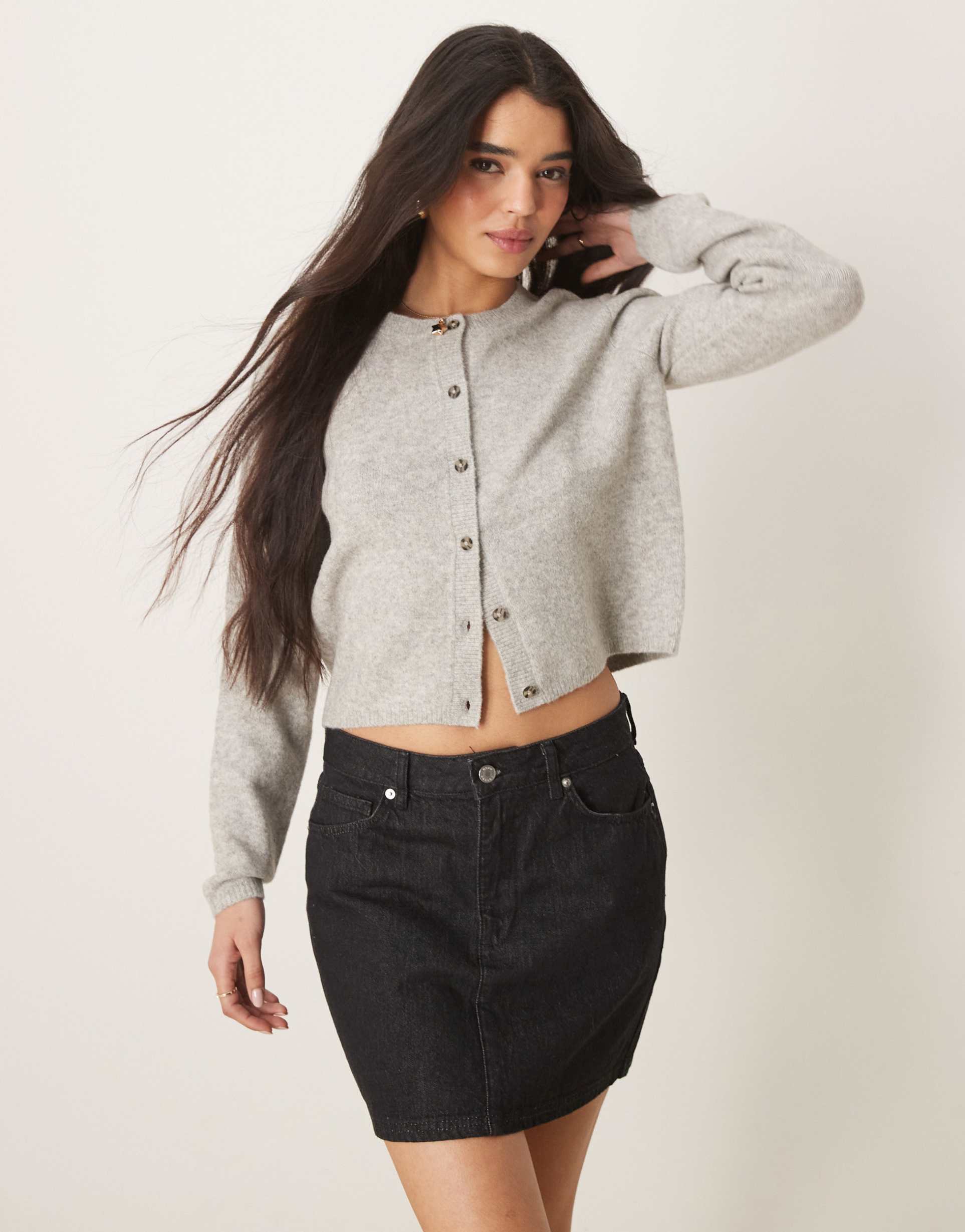 jdy crew neck cardigan with wool in light gray