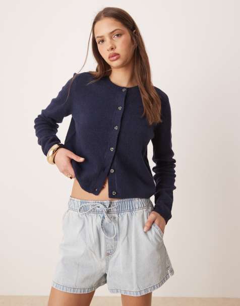 JDY crew neck cardigan with wool in navy - view 1