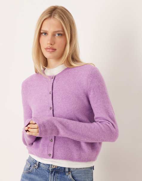 JDY crew neck cardigan with wool in purple