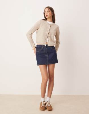 Jdy Crew Neck Wool Blend Cardigan In Neutral