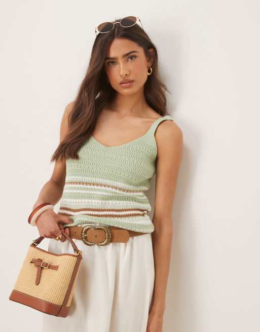 JDY crochet cami top in light green stripes