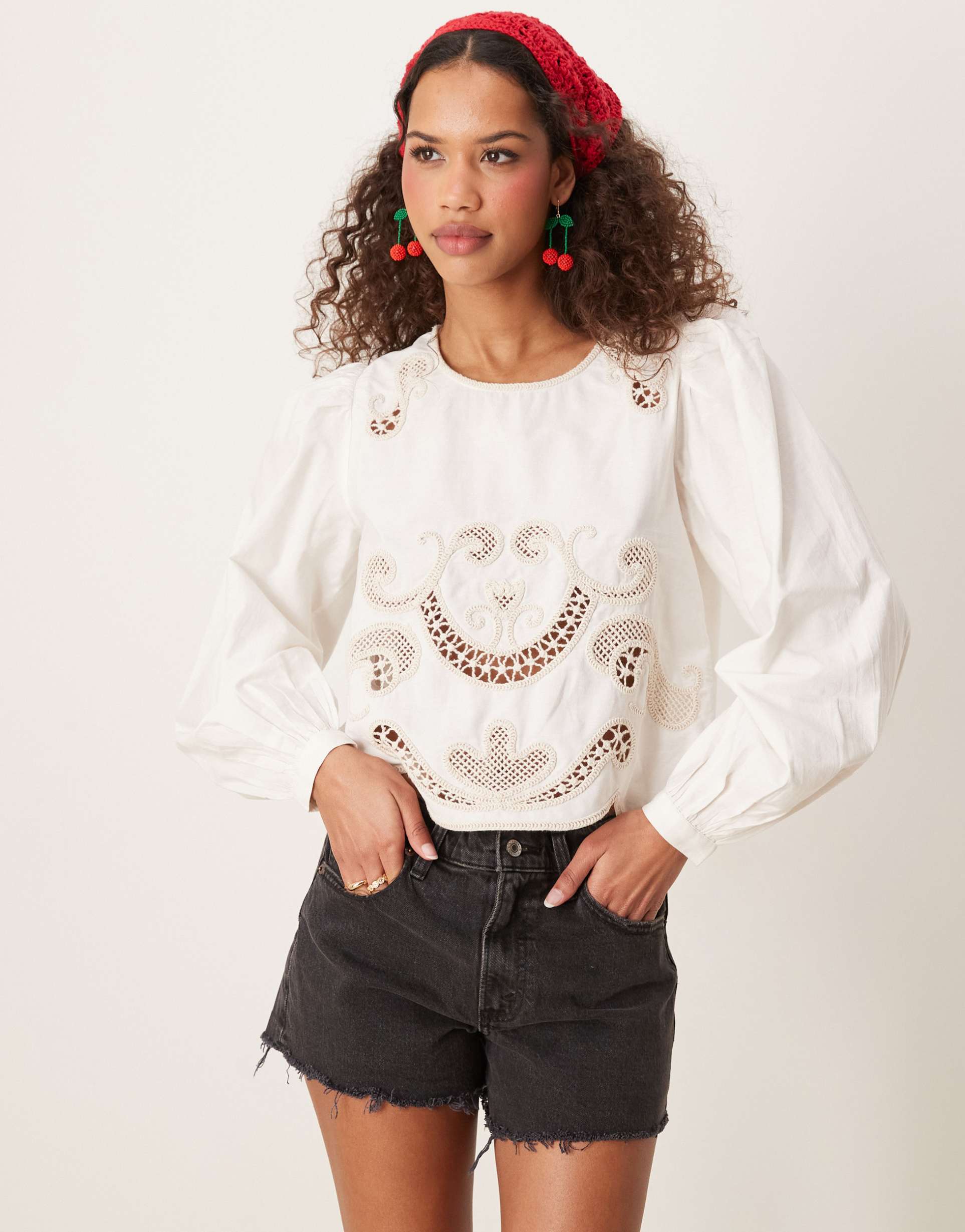jdy crochet detail blouse in white