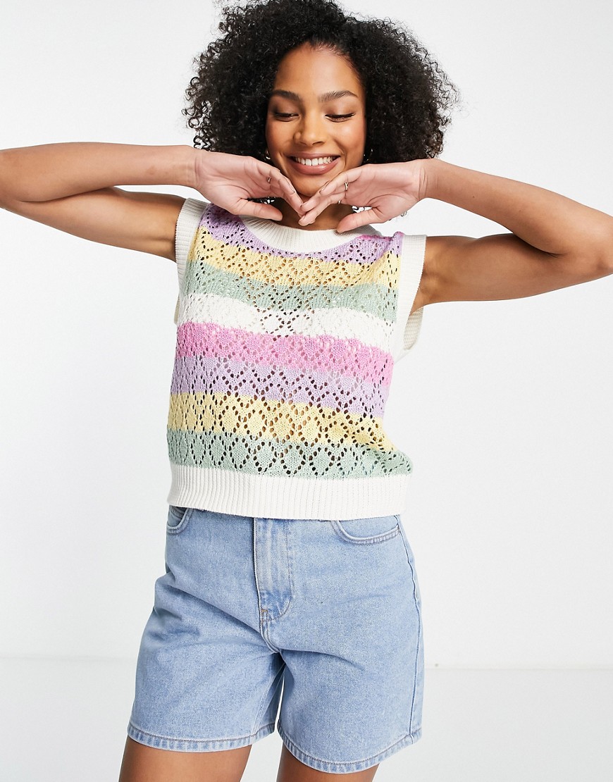 JDY crochet knit vest in pastel stripe-Multi