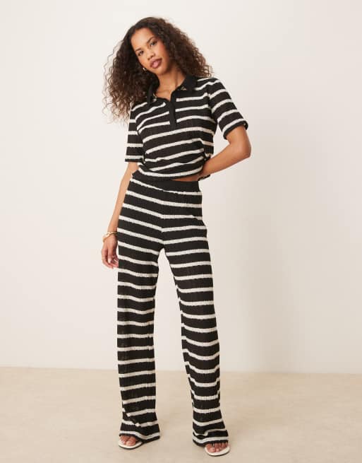 JDY crochet polo in black & white stripes - part of a set
