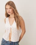 [JDY] JDY crochet sleeveless tie front top in white M WHITE