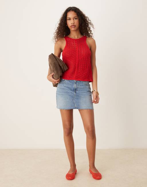 JDY crochet sleeveless top in red , 3 of 4