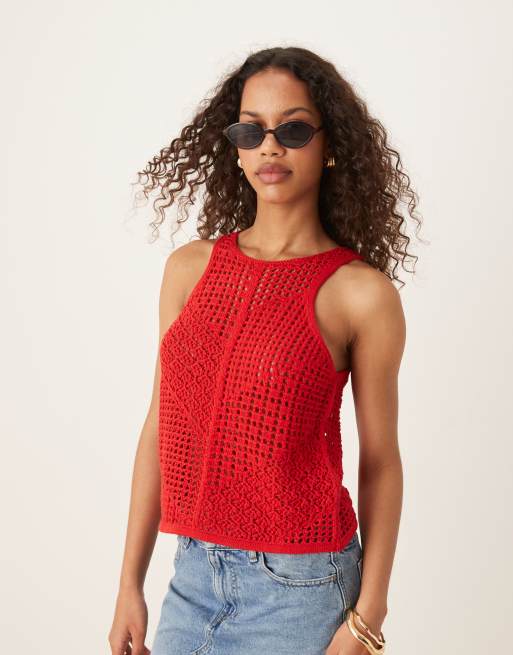 JDY crochet sleeveless top in red | ASOS