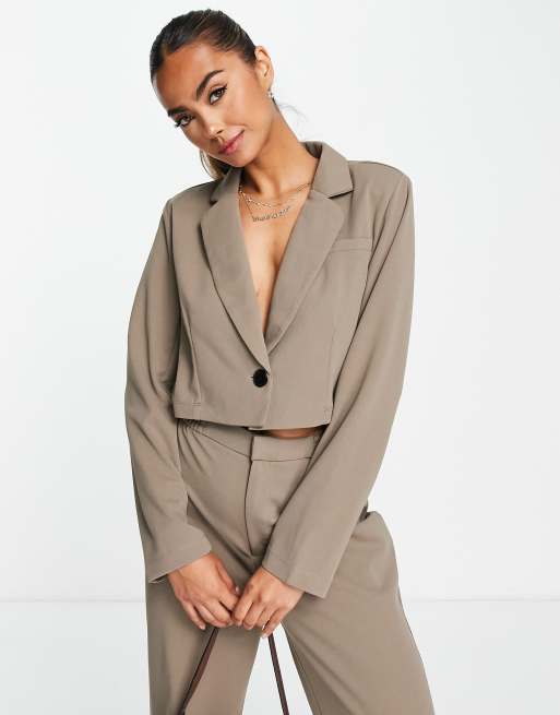 JDY cropped blazer co-ord in stone
