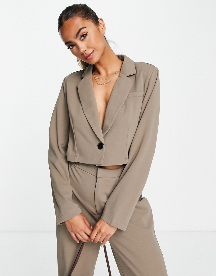 JDY cropped blazer in stone - part of a set-Brown