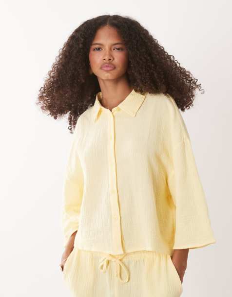 JDY cropped cheesecloth shirt co-ord in buttermilk - view 1